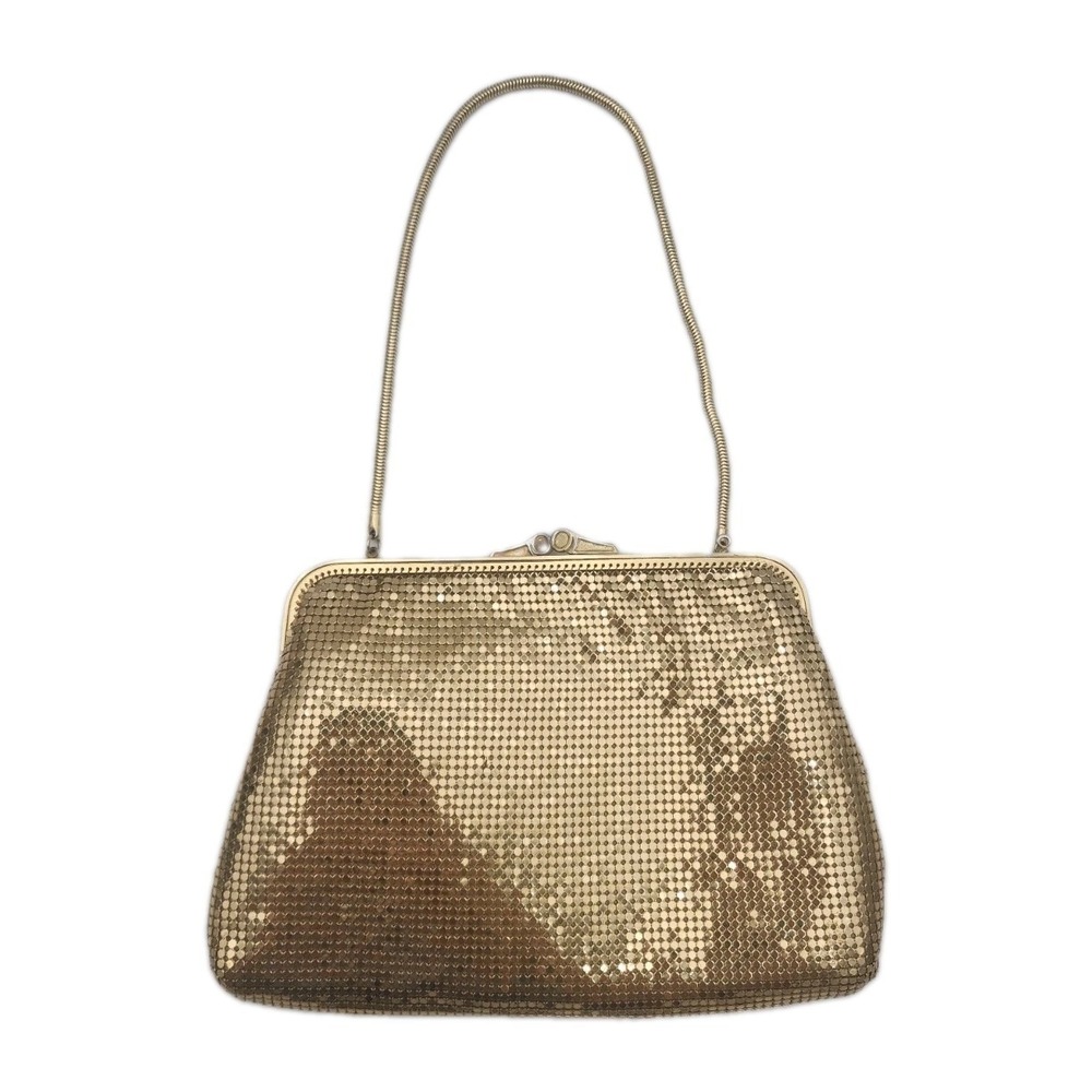 Vtg Oroton Oromesh Gold Tile Chain Mail Evening Bag W/Rat Tail Strap & Kiss Lock
